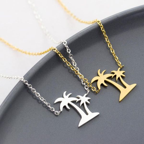 

pendant necklaces v attract boho jewelry gold double palm trees statement necklace for women beach collar mujer chain choker, Silver