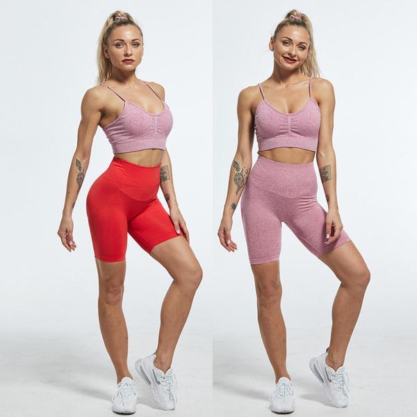 

women's seamless high-waist yoga shorts, red summer quick-drying hip-raising sportswear, smooth and soft nylon tights outfit