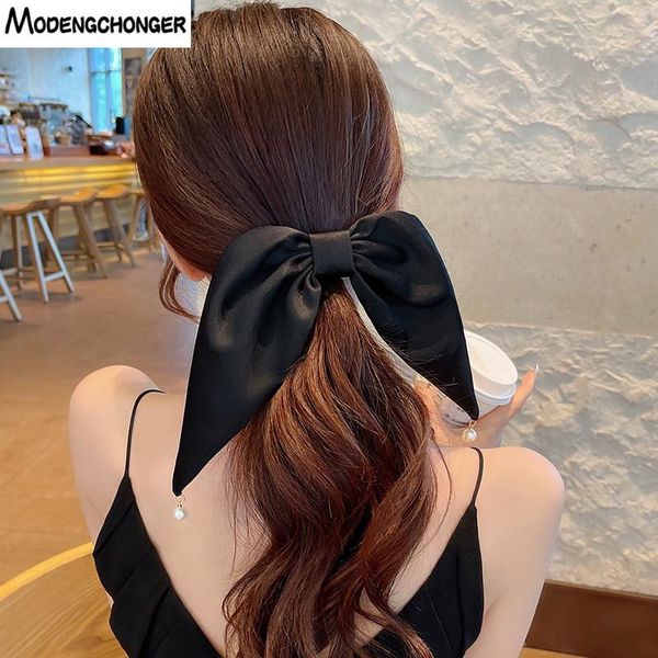 

hair accessories 2021 soft women bowknot pearl clips for woman solid color elegant large bow hairpin ponytail barrettes accessorres