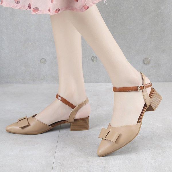 

sandals sale square high heels women pointed toe summer female shoes mixed color party wedding 2021, Black