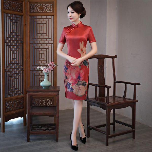

ethnic clothing chinese tradtional mini dress women cheongsam size  to 3xl, Red