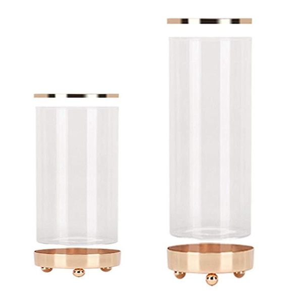 

vases 2x flower vase with metal base,glass clear round vase,handcrafted plating gold-color mouthed vase(s&l)