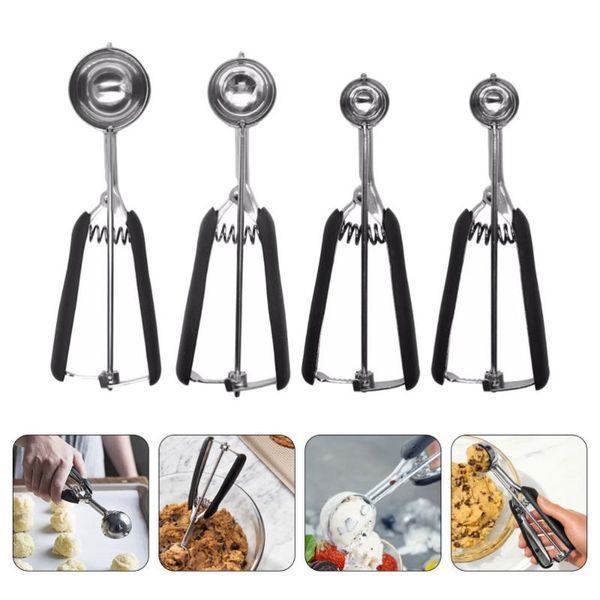 

spoons 4pcs ice cream scoops stainless steel fruit kitchen gadget (black)
