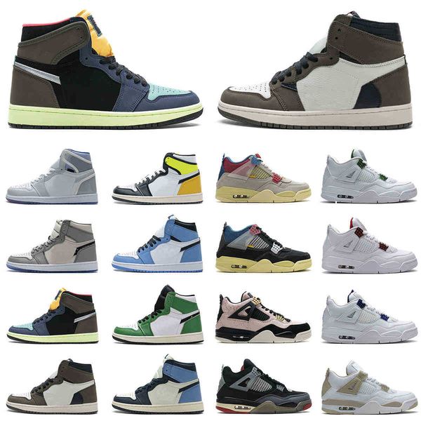 

[with box ]sail bred 4 4s shoe guava ice twist white cement men basketball shoes 1s travis scotts obsidian unc fearless toe black cat turbo