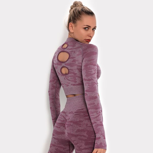 

women's tracksuits shark camouflage seamless long sleeve fitness suit hollow tight fast dry training yoga, Gray