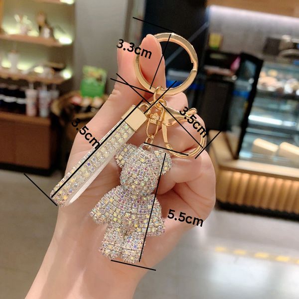

20232023creative cute rhinestone bear key chain women crystal animal keychains leather strap lanyard bag charms pendant accessories ccc10, Silver
