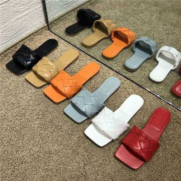 

sandals women's wear the same candy color flip flop with square head and thick bottom woven slippers lazy beach sandals zlh, Black