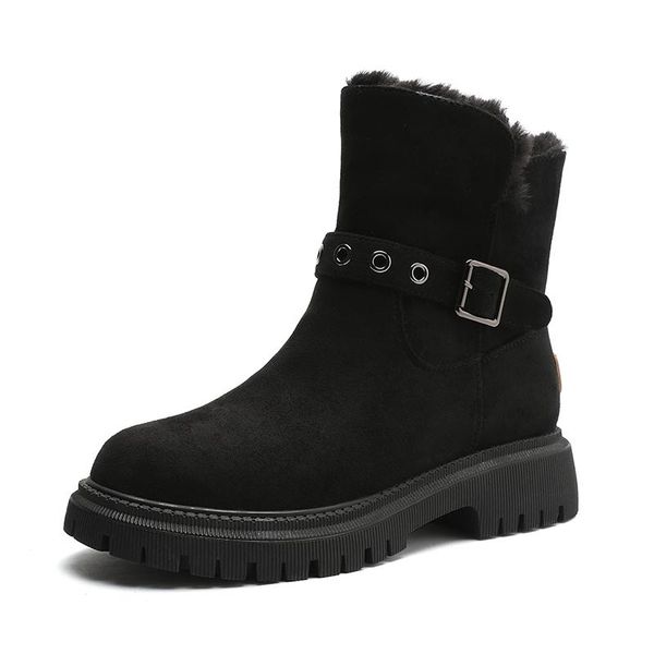 

boots 2021 arrive nature wool sheepskin real fur winter casual women snow high-quality genuine leather lady shoes, Black