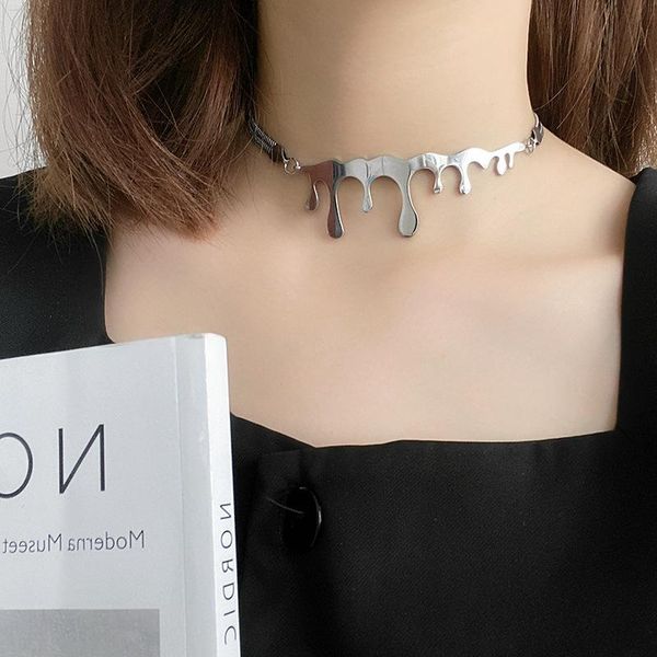 

chokers xiaoboacc women's stainless steel collar clavicle chain hip hop niche design punk drop necklace jewelry accessories, Golden;silver