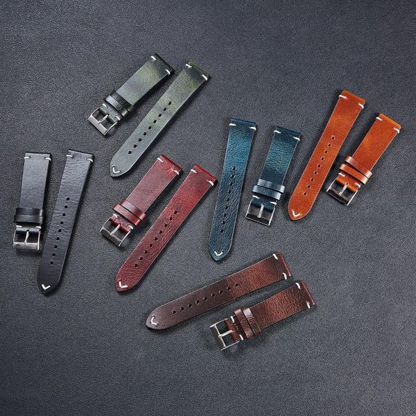 

watch bands 20 22mm oil wax leather retro strap band universal genuine belt watchbands smart accessories quick release, Black;brown