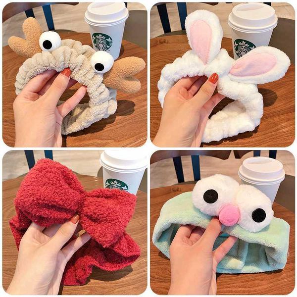 

women girls soft wash face hair holder hairbands coral fleece bow animal ears headband female turban fashion accessories1