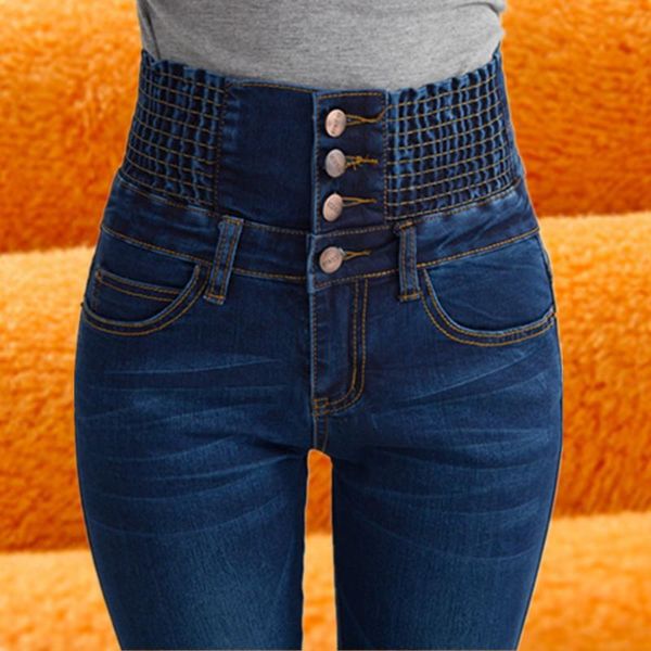 

women's jeans womens winter fleece lined elastic waist jeggings casual plus size for women high skinny warm, Blue