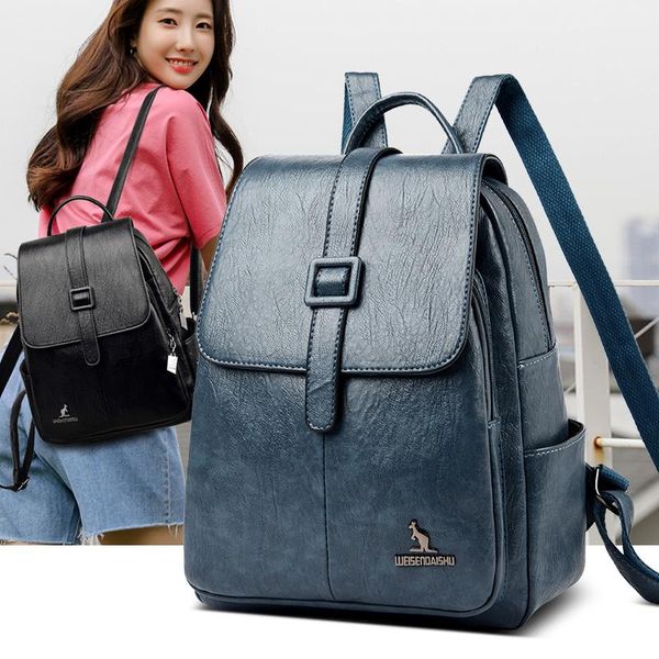 

school bags 2021 leather women backpacks female student anti theft casual ladies large capacity rucksack waterproof mochila