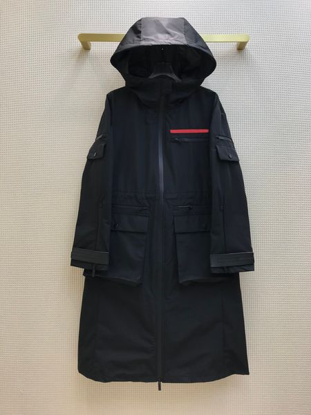 

Trench Women' Coats ss women designer retro long jacket Limited edition loose Red rubber decoration Multiple zipper pocket stitching Autumn luxury hoodies FDSV, Black