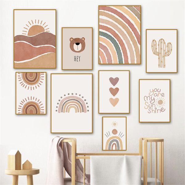 

paintings cactus rainbow heart abstract wall art painting nursery canvas print alpaca bear sunboho pictures baby room decor poster