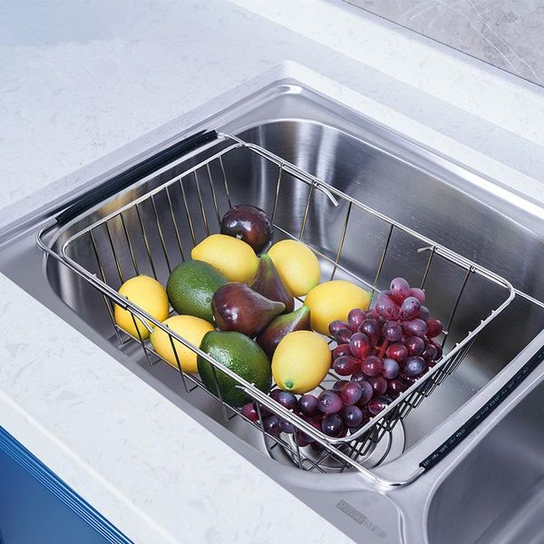 

kitchen storage & organization stainless steel adjustable sink dish drain rack single layer expandable drying basket fruit bowl drainer hold