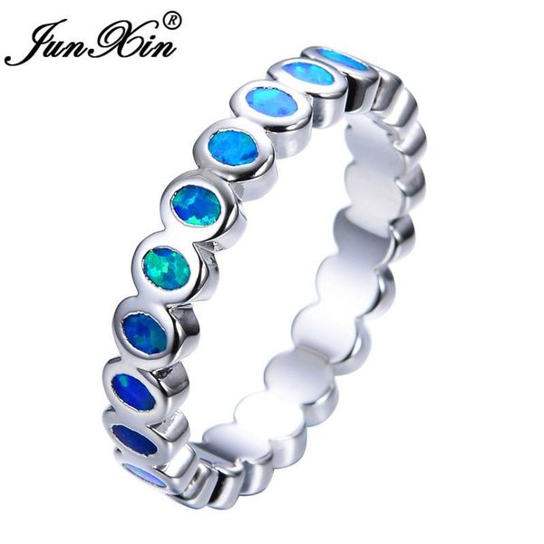 

wedding rings junxin oval stone engagement thin for couples 925 silver black gold filled minimalist blue white fire opal ring women mens, Slivery;golden
