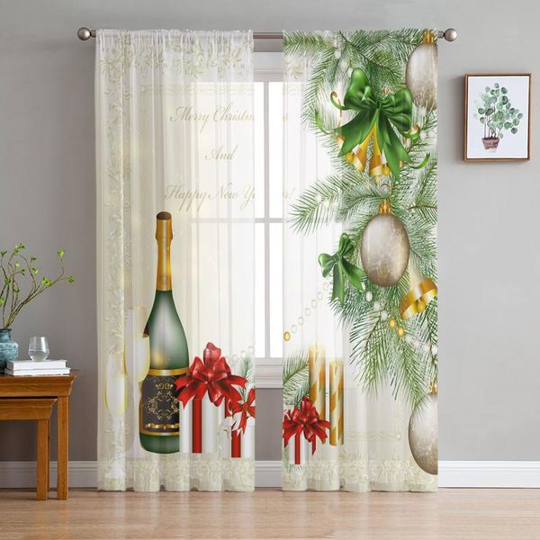 

curtain & drapes christmas champagne green tulle curtains for living room decoration bedroom sheer kitchen window treatment