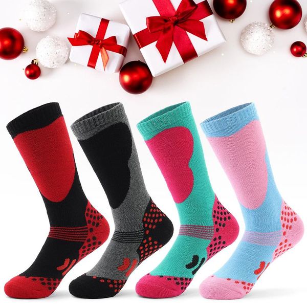 

pairs children professional ski socks cotton sports kids thick knit winter warm stockings for skiing running, Black