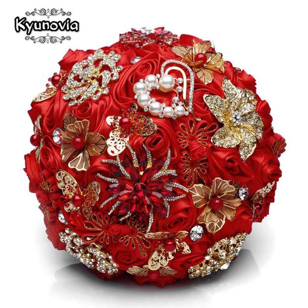 

wedding flowers kyunovia red brooch bouquets gold jewelry bridal flower ramos de novia rhinestone brooches crystal bouquet fe101