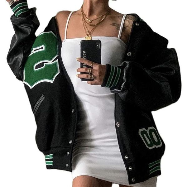 

women's jackets 2021 spring and autumn vibe style baseball uniform bomber jacket for women fashion retro clothes streetwear oversized c, Black;brown