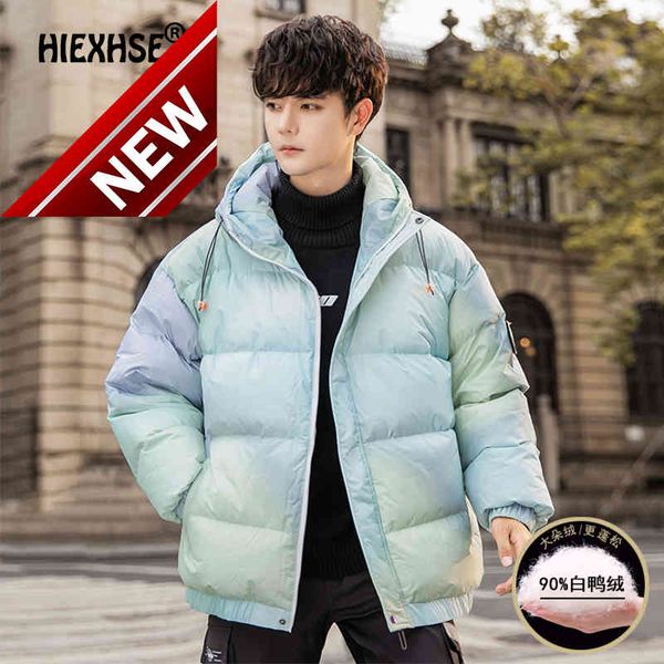 

hiexse brand 2021 men winter jacket printing color white duck down warm thick hooded male casual parka coat, Black