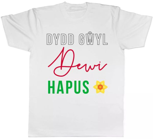 

happy st david's day in welsh colour mens t-shirt, White;black