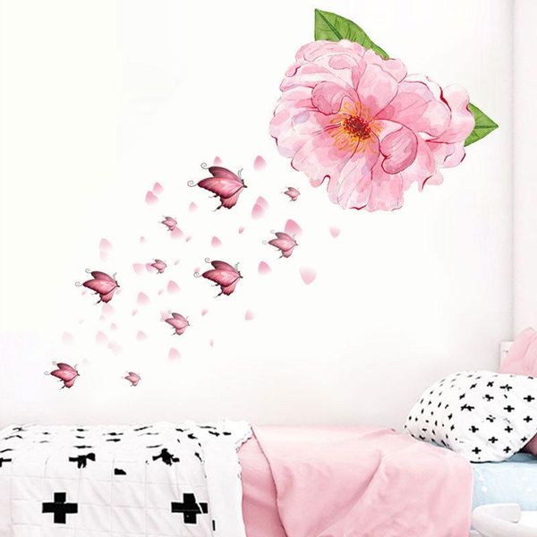 

wall stickers girls bedroom kindergarten el background home decor diy sticker girly heart pink watercolor flowers butterfly