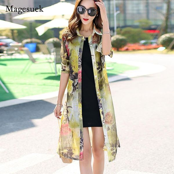 

women's blouses & shirts women floral print loose long shirt summer sleeve cardigan chiffon beach sun protection clothes 9127 50, White