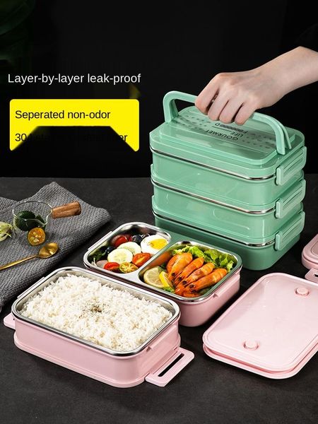 

dinnerware sets multi-layer large-capacity insulated lunch box student compartment stainless steel office worker portable rectangular