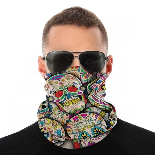 

scarves sugar skull collage magic scarf neck face mask halloween tube bandanas multi-functional headband outdoor hiking, Blue;gray
