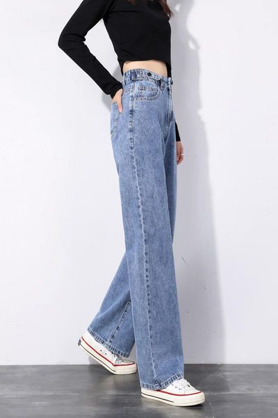 

women's jeans syiwidii straight women plus size high waisted denim pants wide leg vintage streetwear full length trousers spring summer, Blue