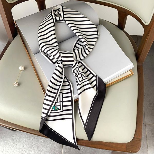 

scarves 2021 brand silk scarf women fashion print long neck scarfs office lady hair band foulard hand kerchief female bandana shawl, Blue;gray