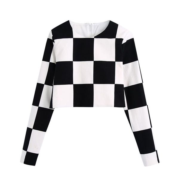 

women's blouses & shirts blsqr fashion plaid shirt women o-neck streetwear casual crop female 2021 vintage chic elegant blouse lady, White