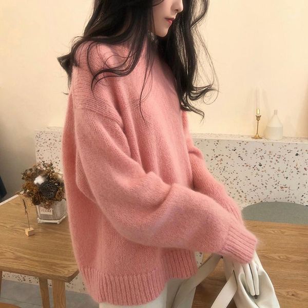 

autumn winter women sweater pullovers pink mohair minimalist oversize solid color loose knitted elegant ladies jumpers a020 women's swe, White;black