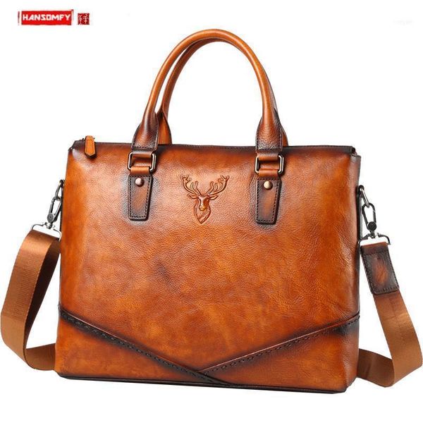 

briefcases leather briefcase men's bag business handbag 14 inch lapmen shoulder messenger casual cow