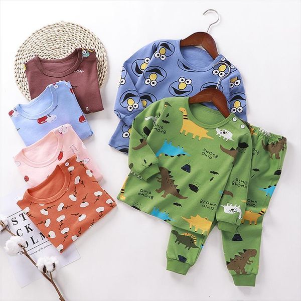 

baby kids autumn pajamas clothing set long sleeved pant cartoon 2pcs sleepwear suit wt123, White