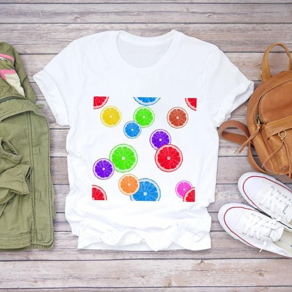 

fruit lemon aesthetic punk streetwear women t shirts cute 90s print ladies womenns graphic female tee, White
