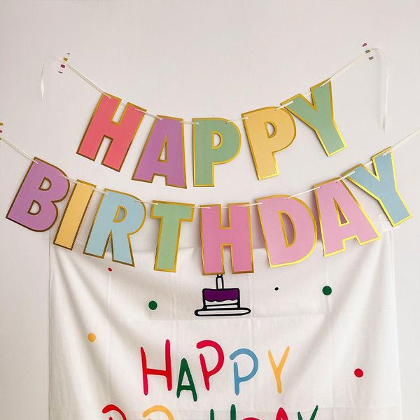 

party decoration happy birthday letter pull strip non-woven macarons color background wall decorations banner curtains
