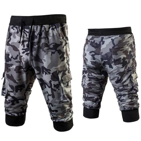

spring and summer camouflage men's casual sports shorts elastic tether, White;black