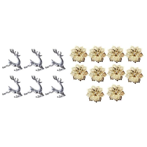 

napkin rings 6pcs in elk deer shape table & 10pcs flower design buckle