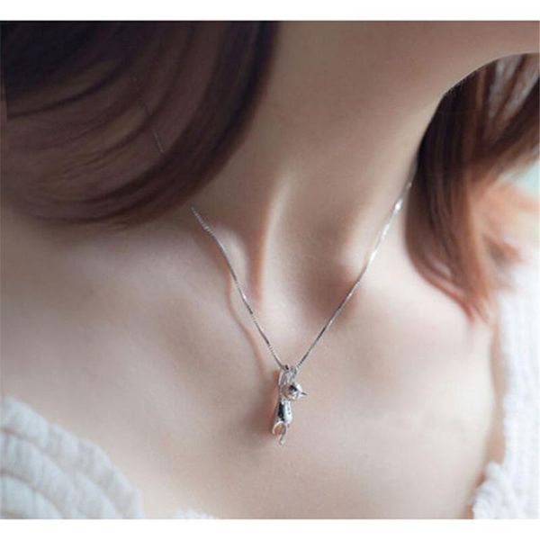

silver plated sweet kitty pendant necklace cute fashion animal collares without chain tiny cat pendants odd fancy jewelry chains