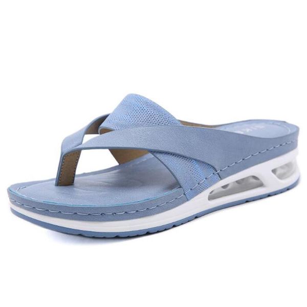 

women air cushion sole slippers 2021 summer flip flops casual beach muffin platform ladies sandals peep toe female shoes q197, Black
