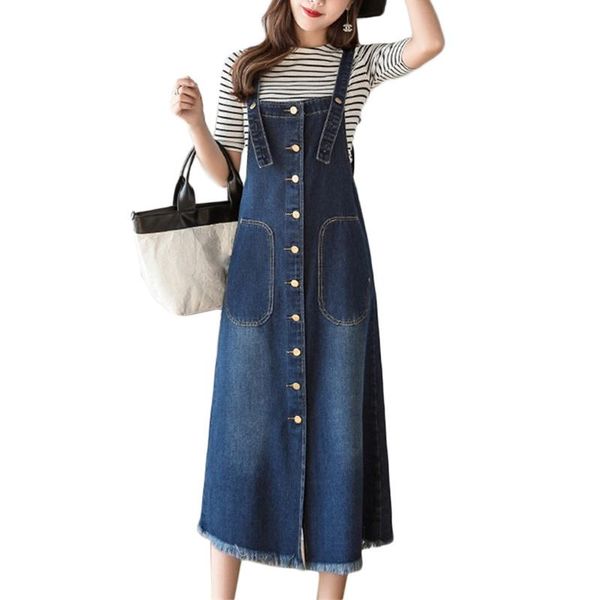 

casual dresses korean pullovers cowboy sling summer plus size women straps denim dress womens long a word 5xl, Black;gray