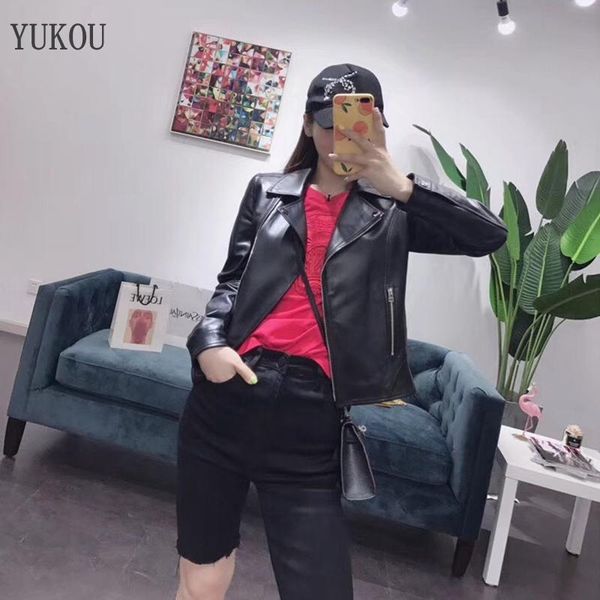 

women's leather & faux seller woman coats 100% sheepskin coat full sleeve female motorcycle natural genuine jackets, Black