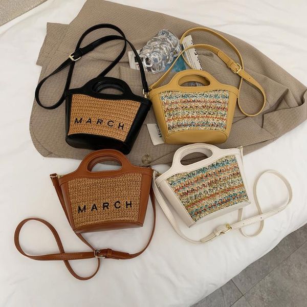 

evening bags 2021 fashion woven pu leather shoulder bag casual women letters embroidery handbags ladies summer beach large purse