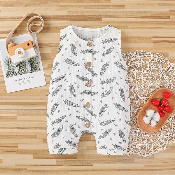 

jumpsuits baby summer clothing 0-18m born boys girls floral sleeveless button romper 2021 one-pieces outfits, Blue