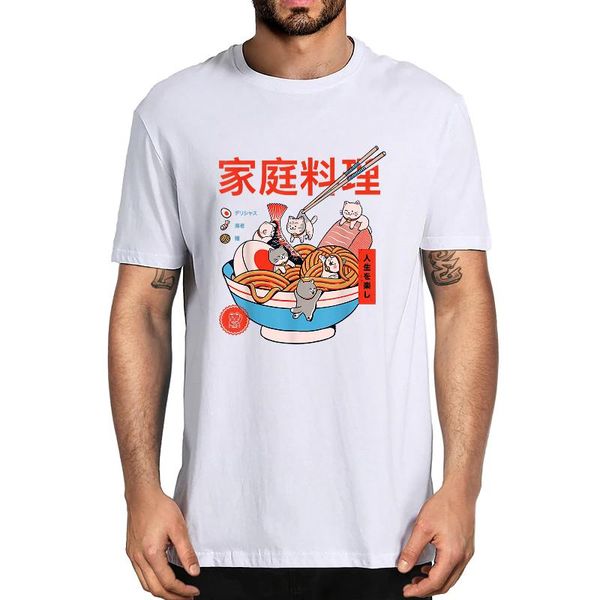 

cat ramen and mini cats funny japanese noodle kitty women girl vintage tshirt men's 100% cotton novelty t-shirt tee t-shirts, White;black