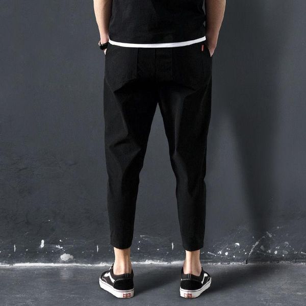

men's pants 2021 ice silk stretch nine-point summer feet male harem casual sports trend joggers japanese fashion, Black