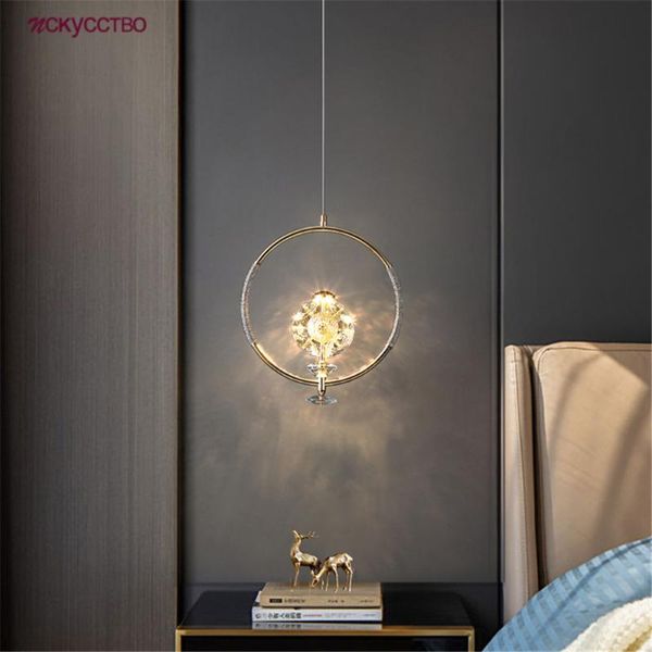 

pendant lamps american luxury crystal flower gold ring led lights for sample room bedroom bedside suspension luminaire design art lamp